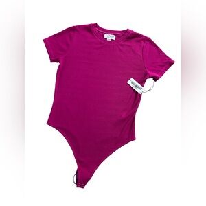Velvet By Graham & Spencer Pink Bodysuit Ribbed Viscose Blend NWT Size Large